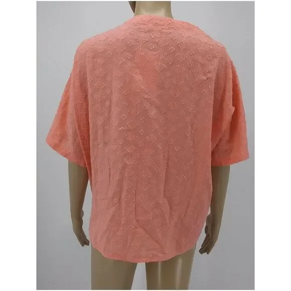 STYLE & COMPANY Womens Coral Short Sleeve V Neck Button Up Top Size: S - Picture 2 of 2